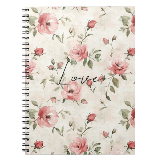Cream Blush Pink Roses Floral Notebook (Front)