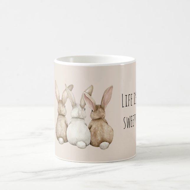 Cream Blush Three Cute Bunny Rabbits Coffee Mug (Center)