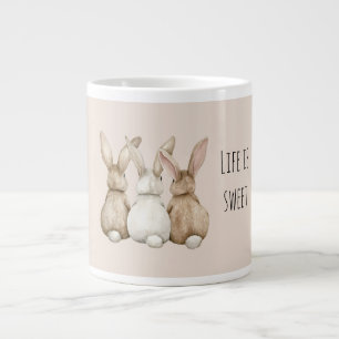 Cream Blush Three Cute Bunny Rabbits Large Coffee Mug