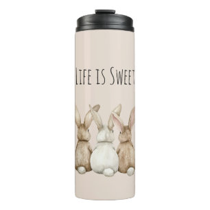 Cream Blush Three Cute Bunny Rabbits Thermal Tumbler