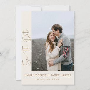 Cream Boho Arch Photo Save the Date Card