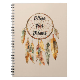 Cream Boho Feathers Dream Catcher Notebook