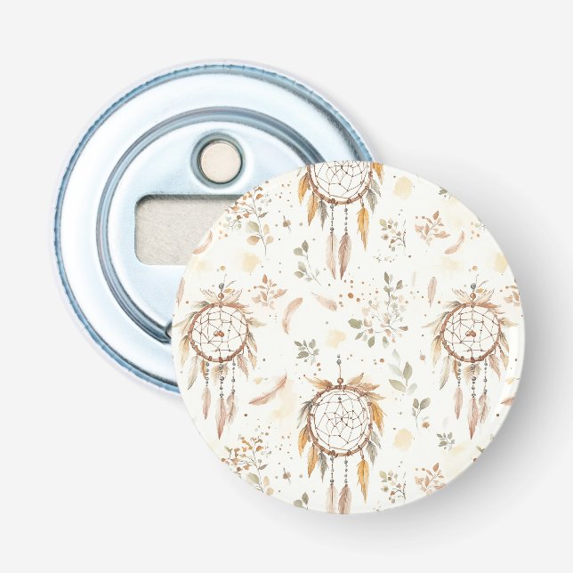 Cream Boho Feathers Dream Catchers Bottle Opener (Front)