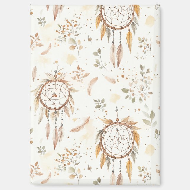 Cream Boho Feathers Dream Catchers Magnet (Front)