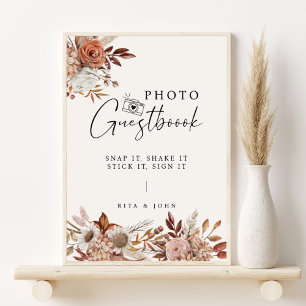 Cream Boho Floral Wedding Photo Guestbook Sign
