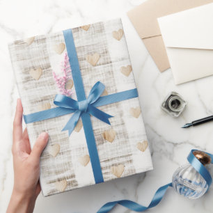 Cream Boho Hearts & Stripes Birthday Wrapping Paper