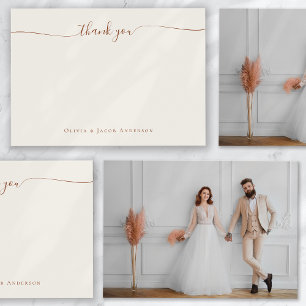 Cream Boho Simple Calligraphy Photo Wedding Thank You Card