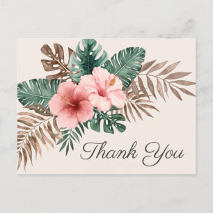 Cream Boho Tropical Watercolor Thank You Postcard