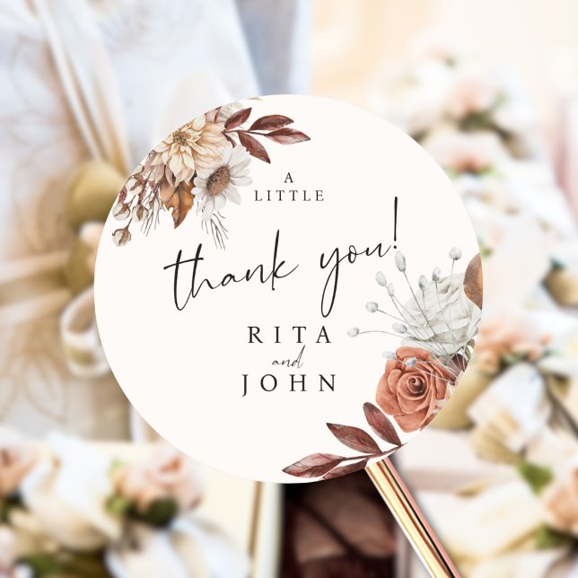 Cream Boho Wedding Colourful a Sweet Thank You Classic Round Sticker (Creator Uploaded)