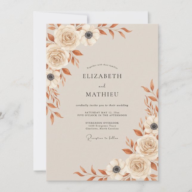Cream Botanical Autumn Wedding Invitation (Front)