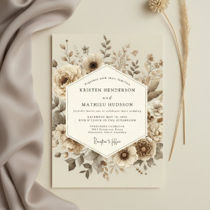 Cream Botanical Woodland Wedding Invitation