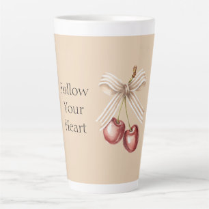 Cream Bow Red Cherries Latte Mug