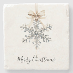 Cream Bow Silver Snowflake Stone Coaster