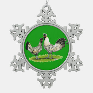 Cream Brabanter Chickens Snowflake Pewter Christmas Ornament