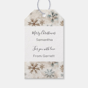 Cream Bronze Blue Snowflakes Christmas Gift Tags