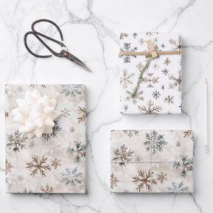 Cream Bronze Blue Snowflakes Christmas Wrapping Paper Sheet