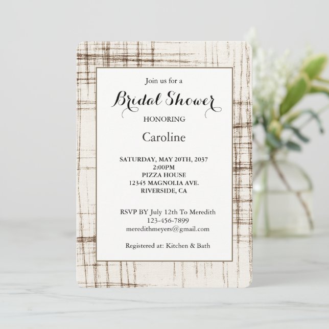 Cream Brown Abstract Stripes Bridal Shower Invitation (Standing Front)