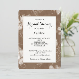 Cream Brown Abstract Tan Flowers Bridal Shower Invitation