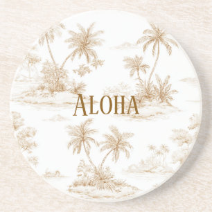 Cream Brown Aloha Tropical Island Palm Trees Coaster