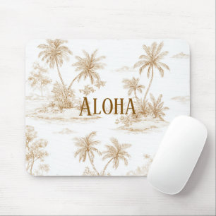 Cream Brown Aloha Tropical Island Palm Trees Mouse Pad
