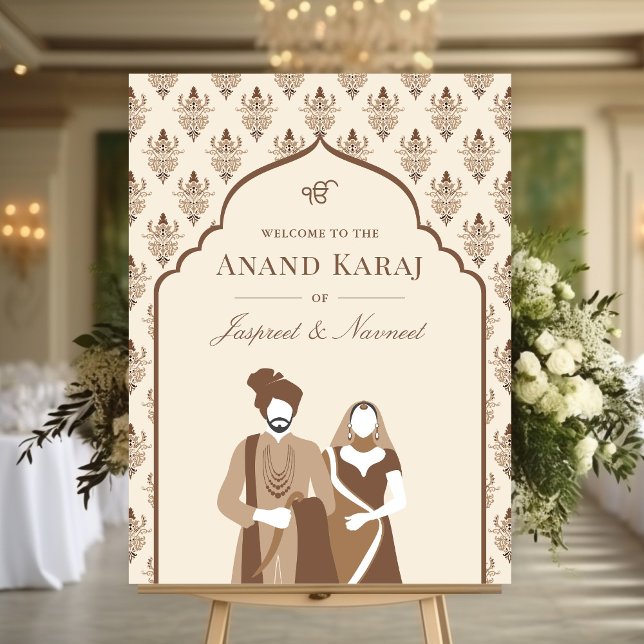 Cream Brown Anand Karaj Sikh Wedding Welcome Sign (Creator Uploaded)