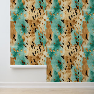 Cream Brown Aqua Cowhide Wallpaper