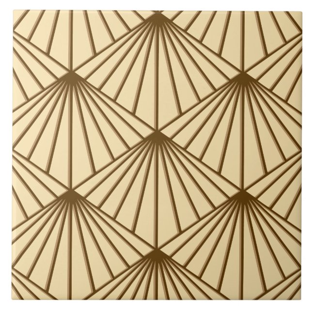 Cream & Brown Art Deco Fan Pattern Diamond Tile (Front)