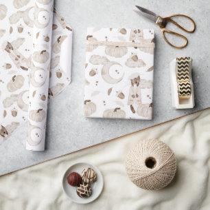 Cream & Brown Artist Weasel Quarter Moon Pumpkin  Wrapping Paper