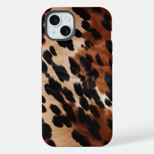 Cream Brown Black Cowhide iPhone 15 Plus Case
