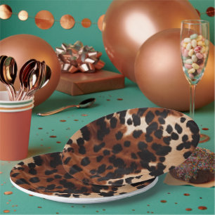 Cream Brown Black Cowhide Paper Plate