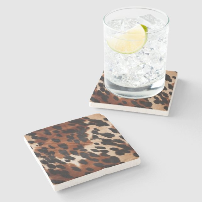 Cream Brown Black Cowhide Stone Coaster (Side)