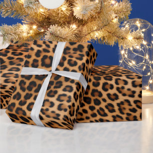 Cream Brown Black Leopard Cat Wrapping Paper