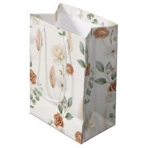 Cream Brown Bohemian Flowers Bridal Shower Medium Gift Bag