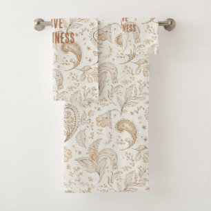 Cream Brown Boho Bohemian Bath Towel Set