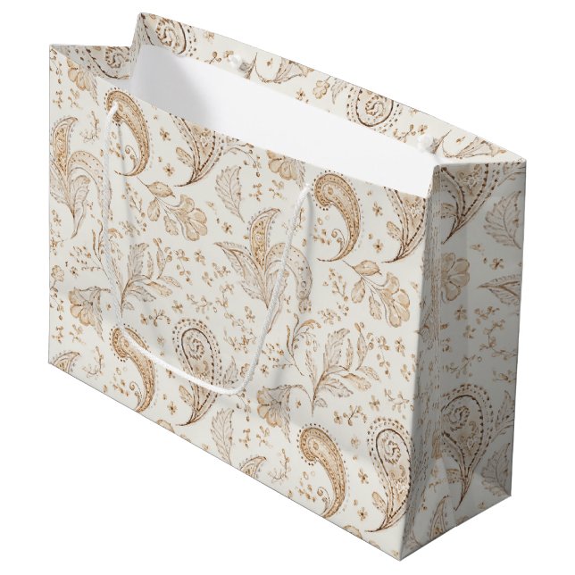 Cream Brown Boho Bohemian Birthday Large Gift Bag (Front Angled)