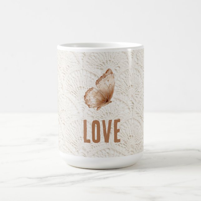 Cream Brown Boho Bohemian Butterfly Coffee Mug (Center)