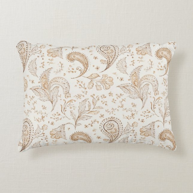Cream Brown Boho Bohemian Decorative Cushion (Front)