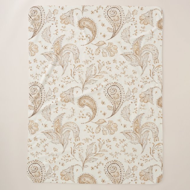 Cream Brown Boho Bohemian Sherpa Blanket (Front)