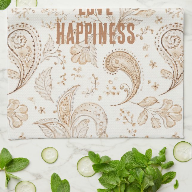 Cream Brown Boho Bohemian   Tea Towel (Folded)
