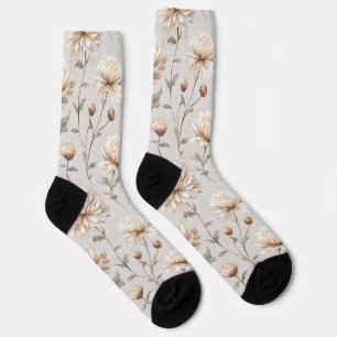 Cream Brown Cocoa Flowers Socks