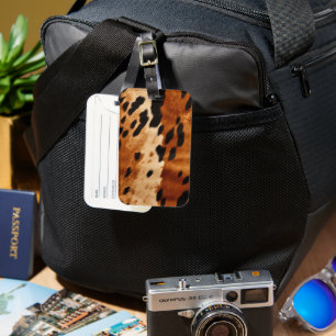 Cream Brown Cowhide Animal Luggage Tag