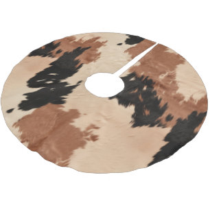 Cream Brown Cowhide Brushed Polyester Tree Skirt