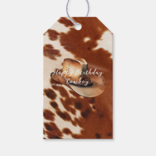 Cream Brown Cowhide Cowboy Hat Gift Tags