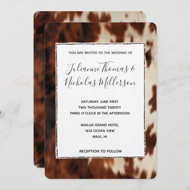 Cream Brown Cowhide Wedding Invitation (Front/Back)