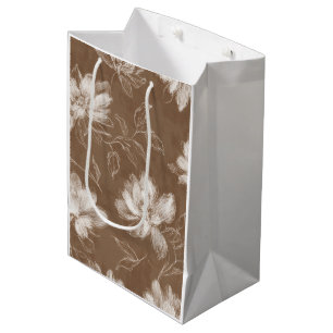 Cream Brown Floral Bridal Shower Medium Gift Bag