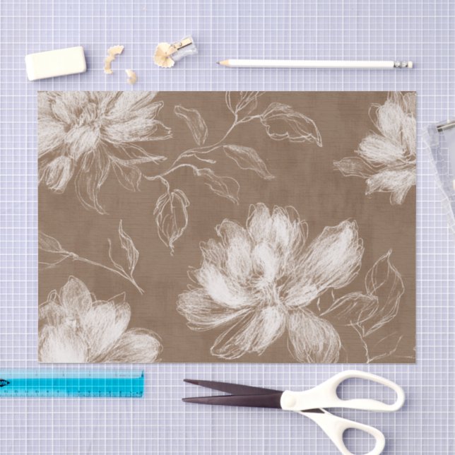 Cream Brown Floral Bridal Shower Tissue Paper (Craft)