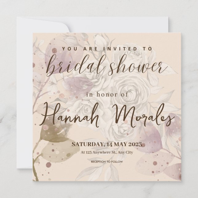 Cream Brown Floral Elegant Bridal Shower Announcement (Front)