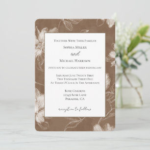 Cream Brown Flowers Wedding Invitation