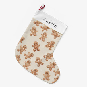Cream Brown Gingerbread Cookies Large Christmas Stocking
