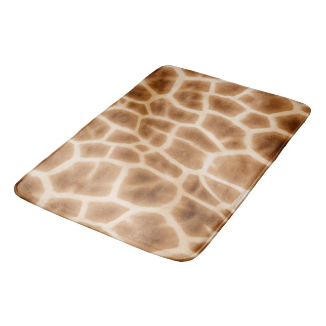 Cream Brown Giraffe Animal Print Bath Mat (Angled)